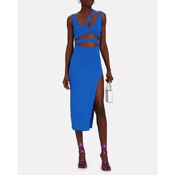 Lama Jouni Cut-Out Jersey Midi Dress in Electric Blue Size XS Retail 321