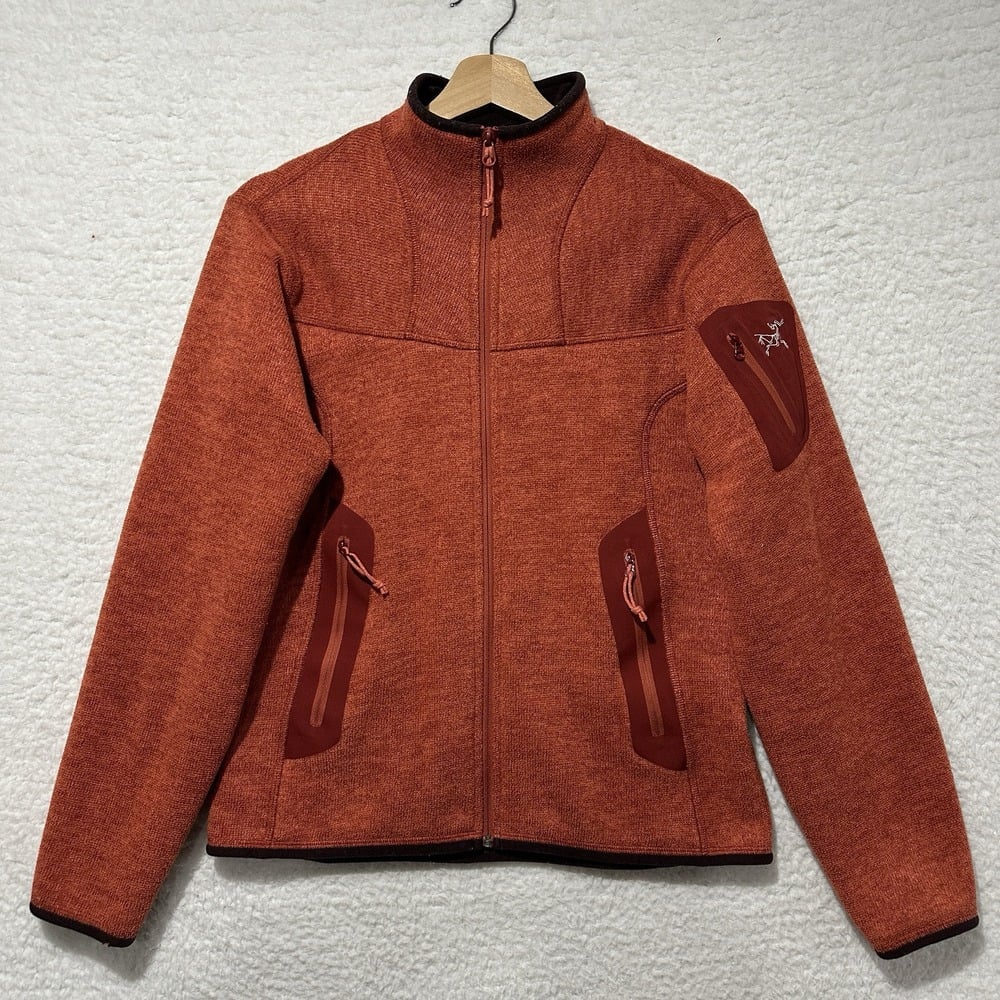 Arcteryx Polartec Full Zip Covert Fleece Jacket Orange w/ Brown Trim Size M