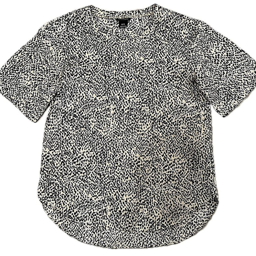 Club Monaco Brown Leopard Print Short Sleeve Curved Hem Blouse Size XS