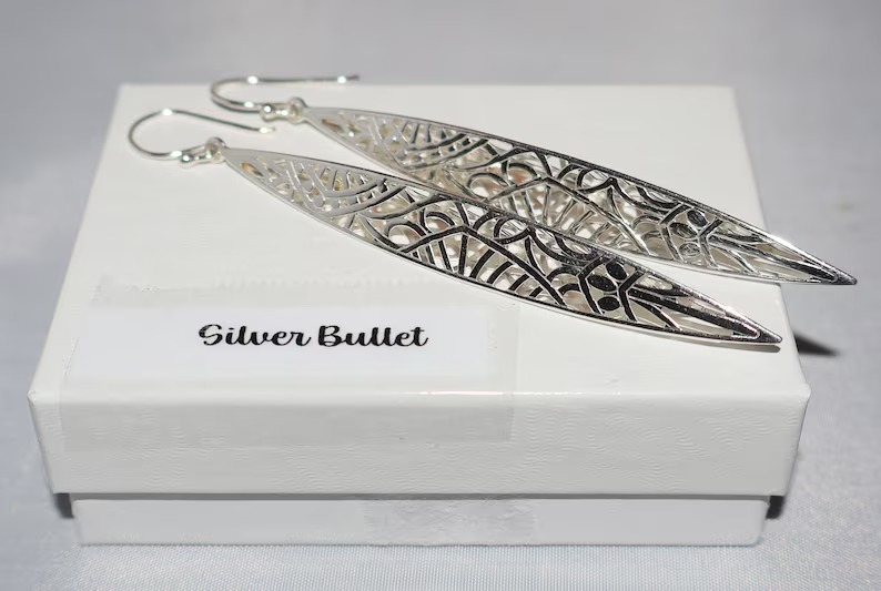 Silpada Long Cut Out 3 Sided Filigree Stiletto Sterling Silver Dangle Earrings