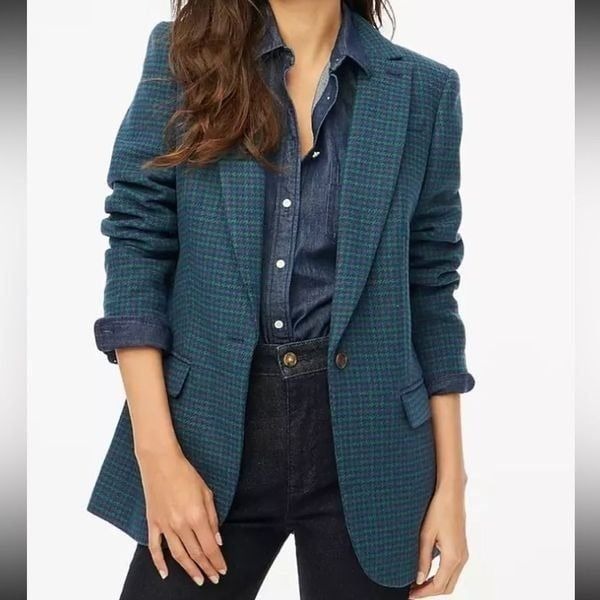 J.Crew Women’s Checkered Wool Blend One-Button Blazer Jacket Sz 14 NWT Academia