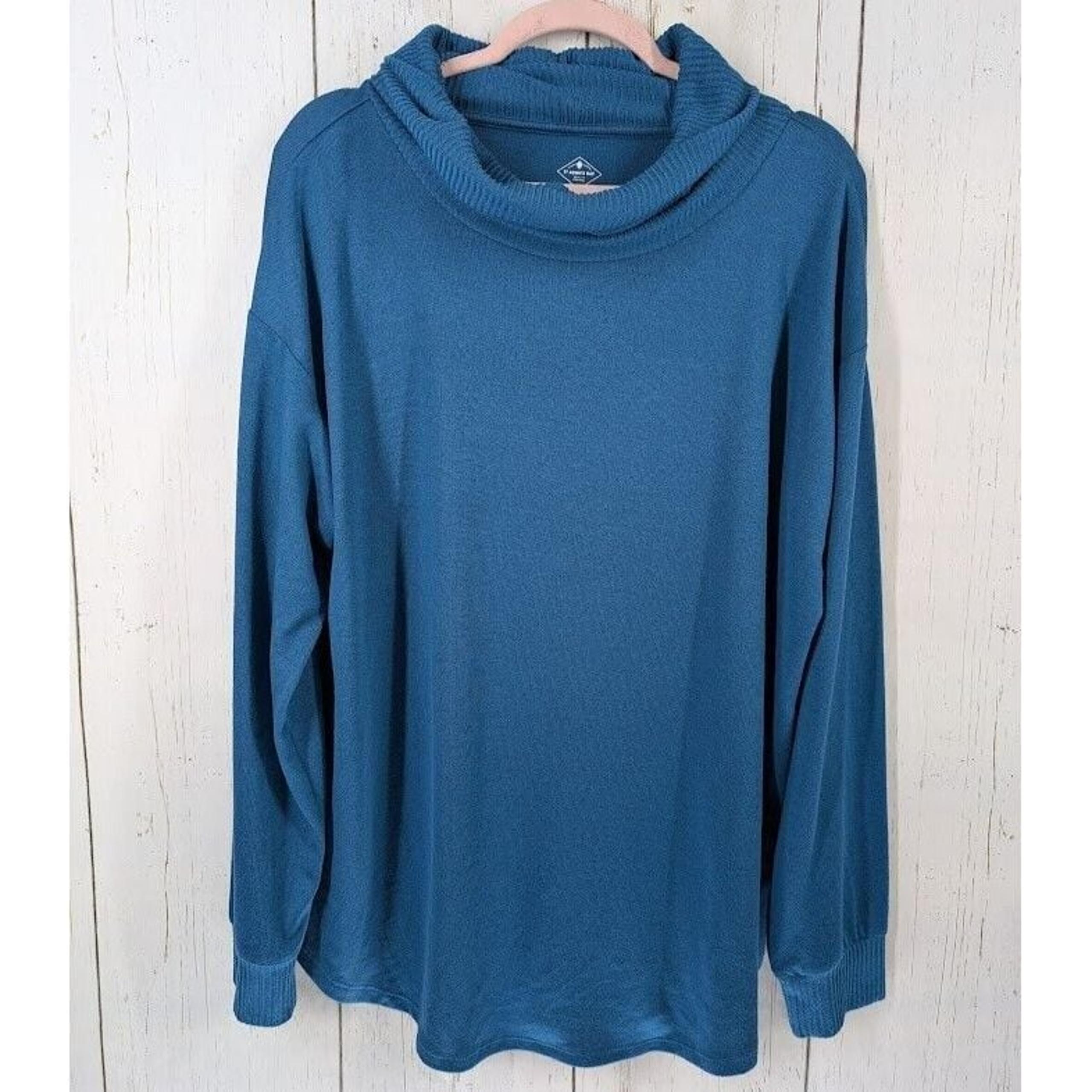 St Johns Bay Size XL Blue Long Sleeve Womens Casual Knit Turtleneck Top