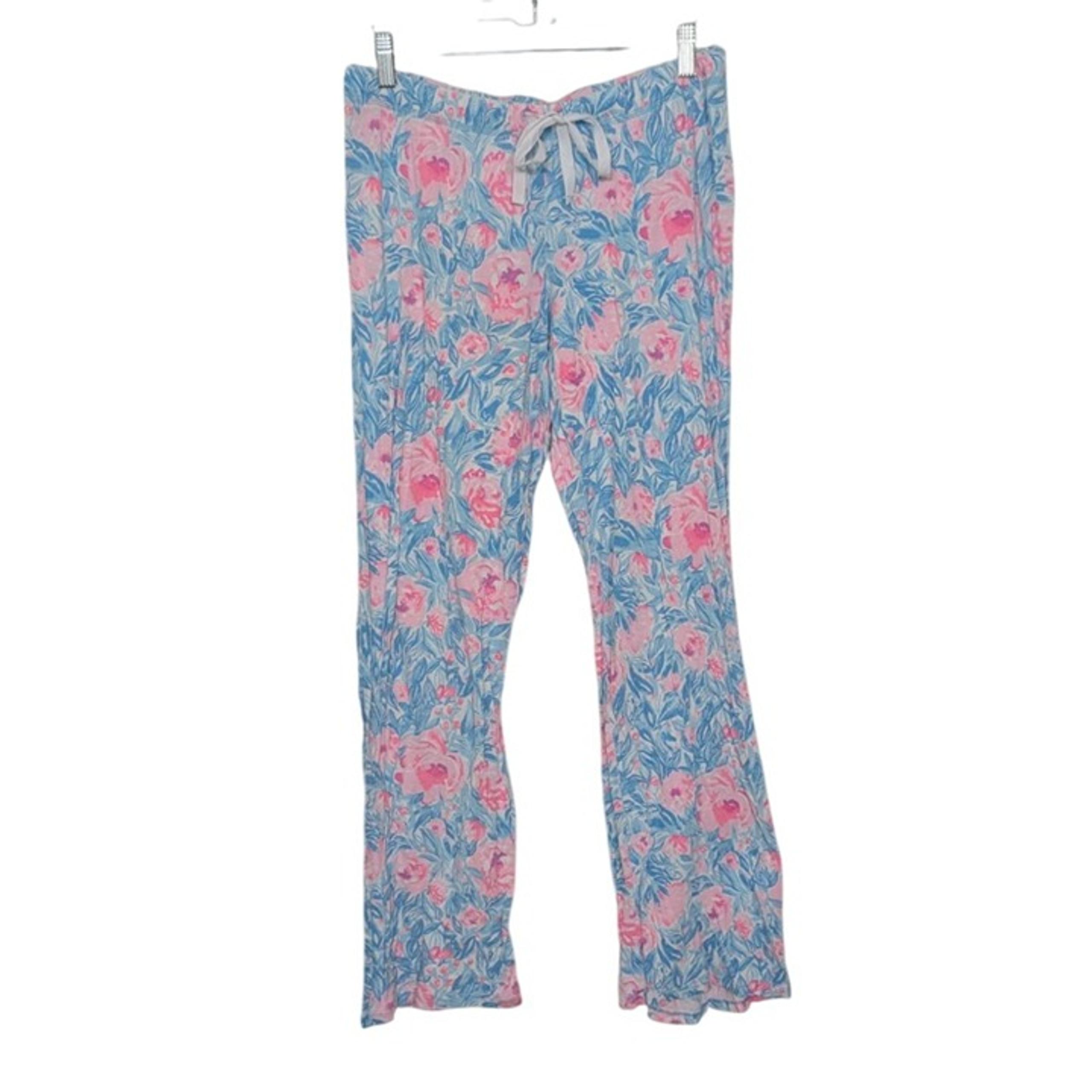Lilly Pulitzer Floral Pajama Pants Womens Size Small Blue Knit My Little Peony