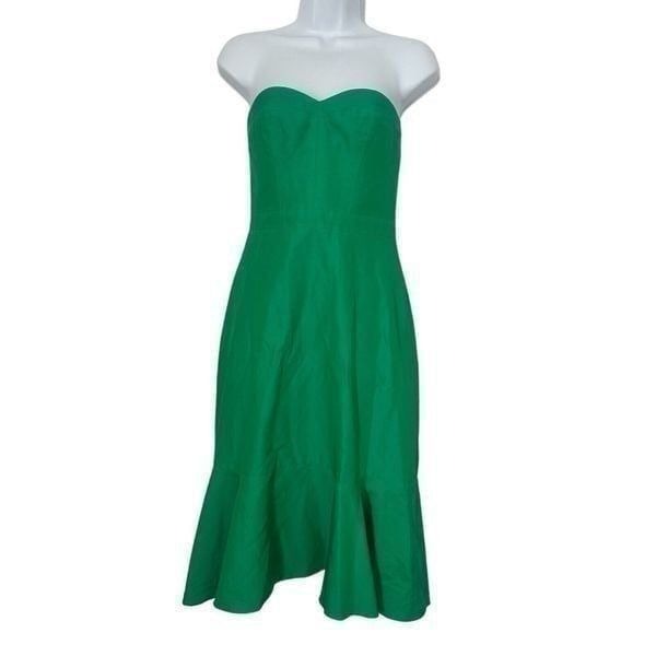 J.CREW 168 Strapless Ruffle-Hem Dress in Faille Sz 0 Kelly Green g3470