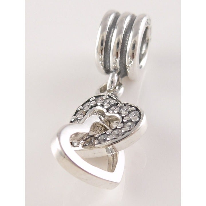 New! INTERLOCKING LOVE Heart PANDORA Silver VALENTINE's Dangle CHARM 791242CZ