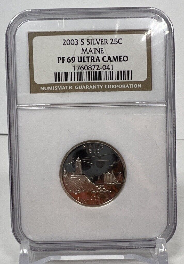 2003-S Maine Silver State Quarter 25C Proof NGC PF69 UC ULTRA CAMEO 90% Sil