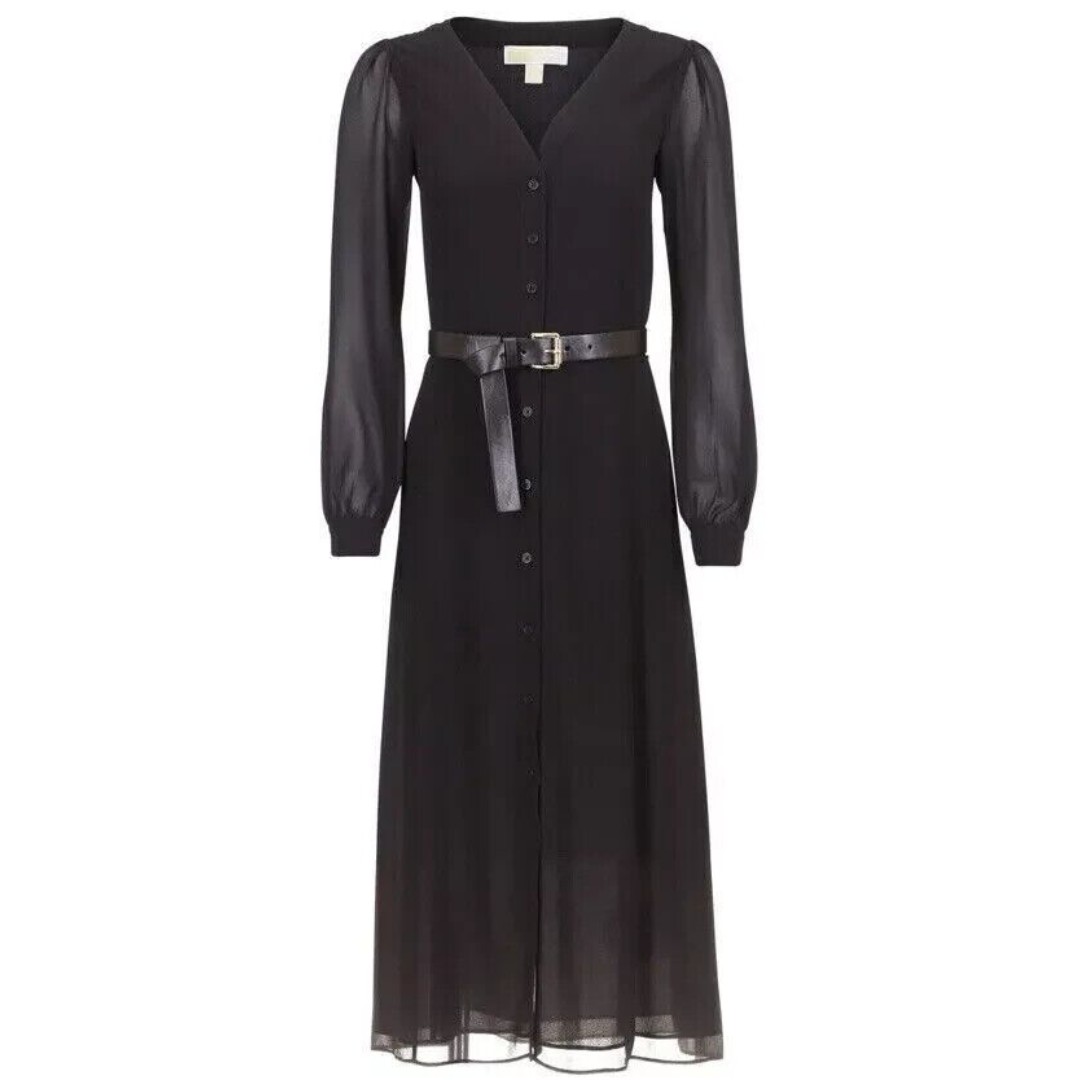 Michael Kors dress Women's Kate Belted Button-Down Midi Dress black 185 Value M