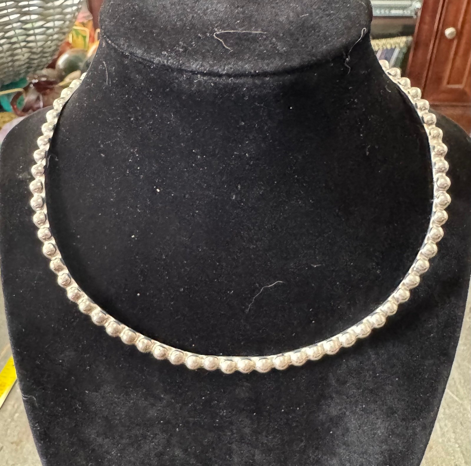 Vintage Taxco Mexian 925 Sterling Silver Beaded Torque Necklace ~ 29.56g