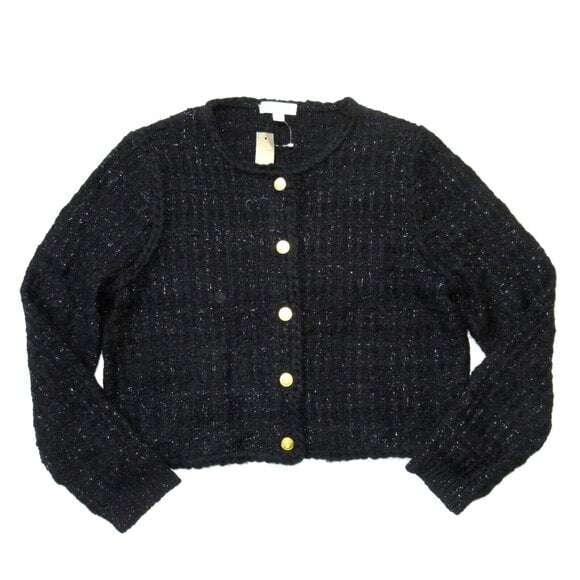 NWT J.Crew Plaid Lady Jacket in Black textured Lurex Metallic Threads Sweater M