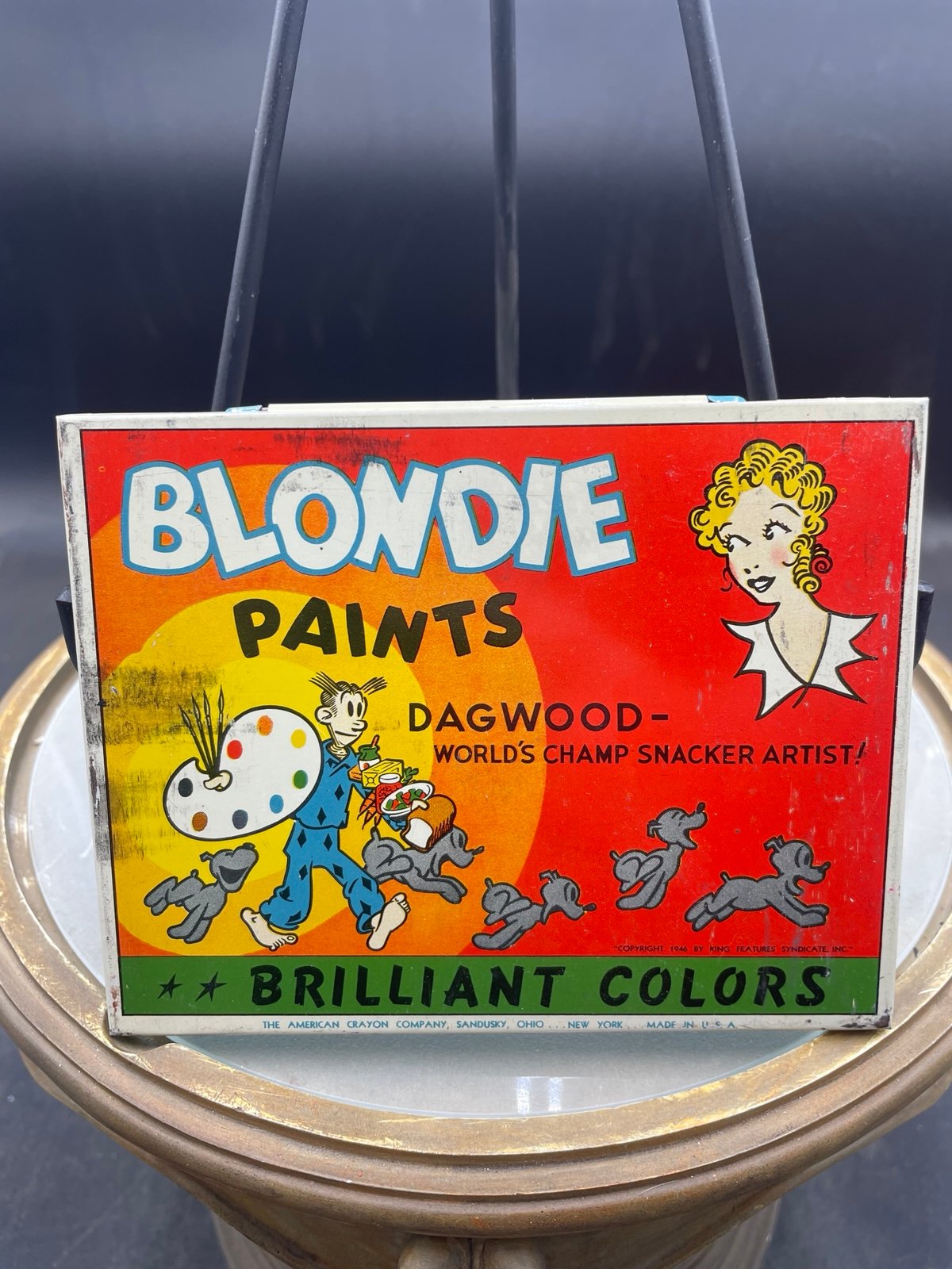 1946 BLONDIE PAINTS DAGWOOD TIN AMERICAN CRAYON Co. King Features UNUSED!