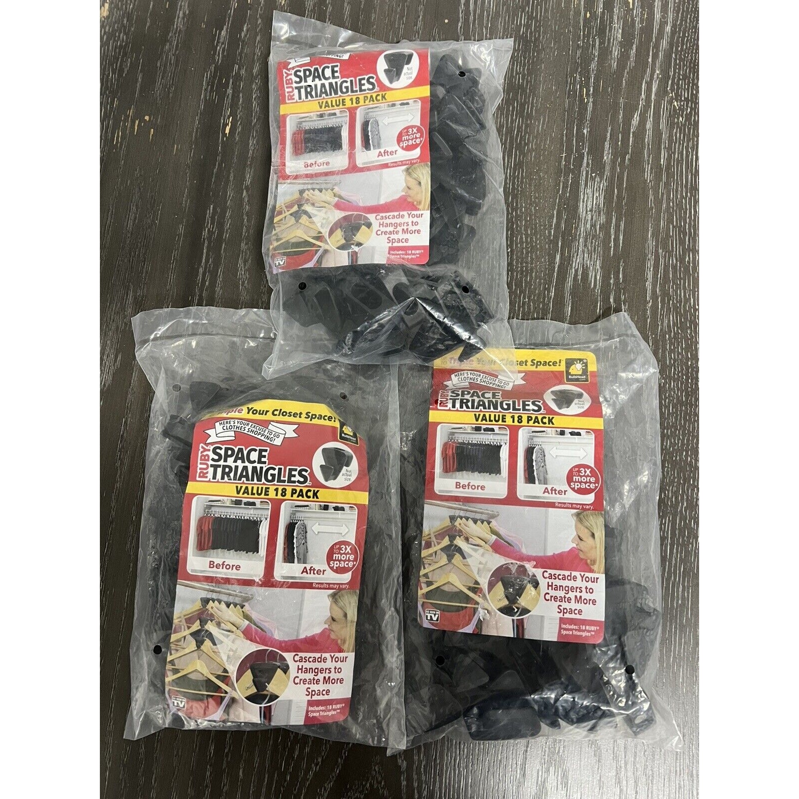 RUBY Space Triangles AS-SEEN-ON-TV Creates Up to 3X More Closet Space 3 Packs