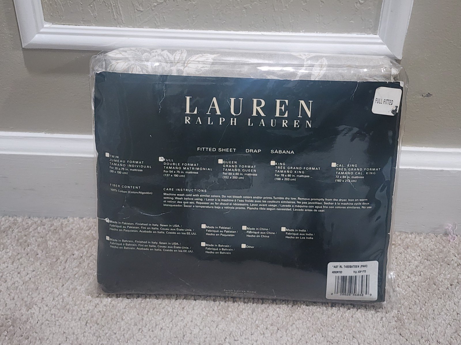 Ralph Lauren Odeon Gray Floral Full Fitted Sheet