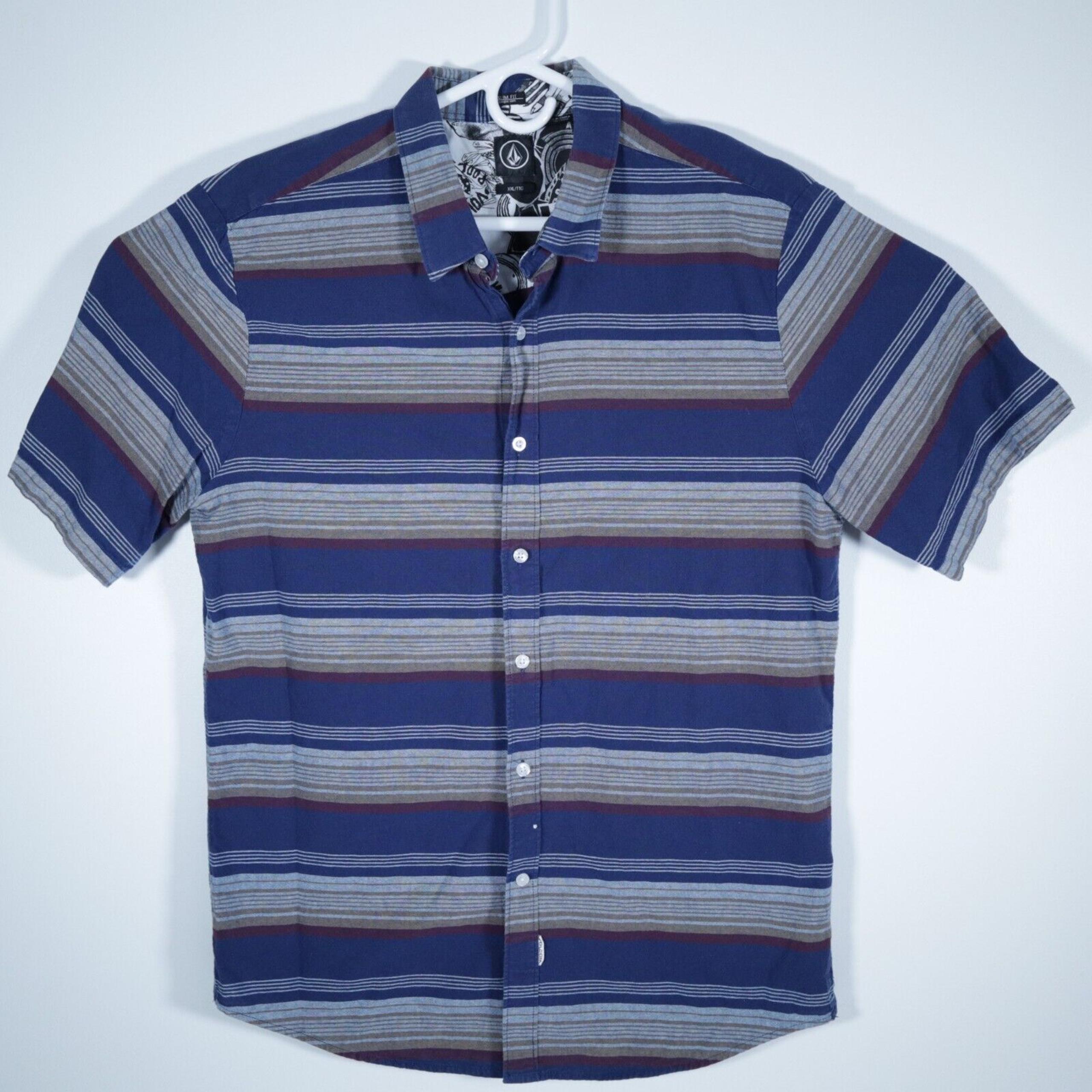 Volcom Mens XXL Slim Fit Button Up Shirt Lightweight Skateboarding Blue