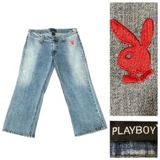 Vintage 90’s Y2K Playboy Capri Low Rise Flare Denim Jeans Embroidered Size 30