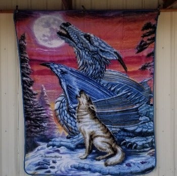 DRAGON WOLF MOON SONG FANTASY BLANKET