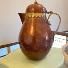 Rare Vintage Copper Teapot with Blue Enamel inside