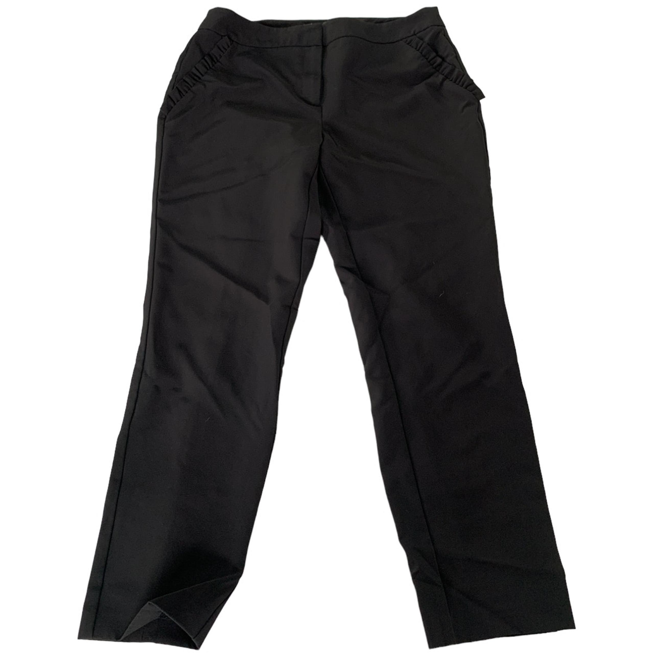 Adrianna Papell Pants Women 6 Black Ruffle Pocket Cropped Slim Fit