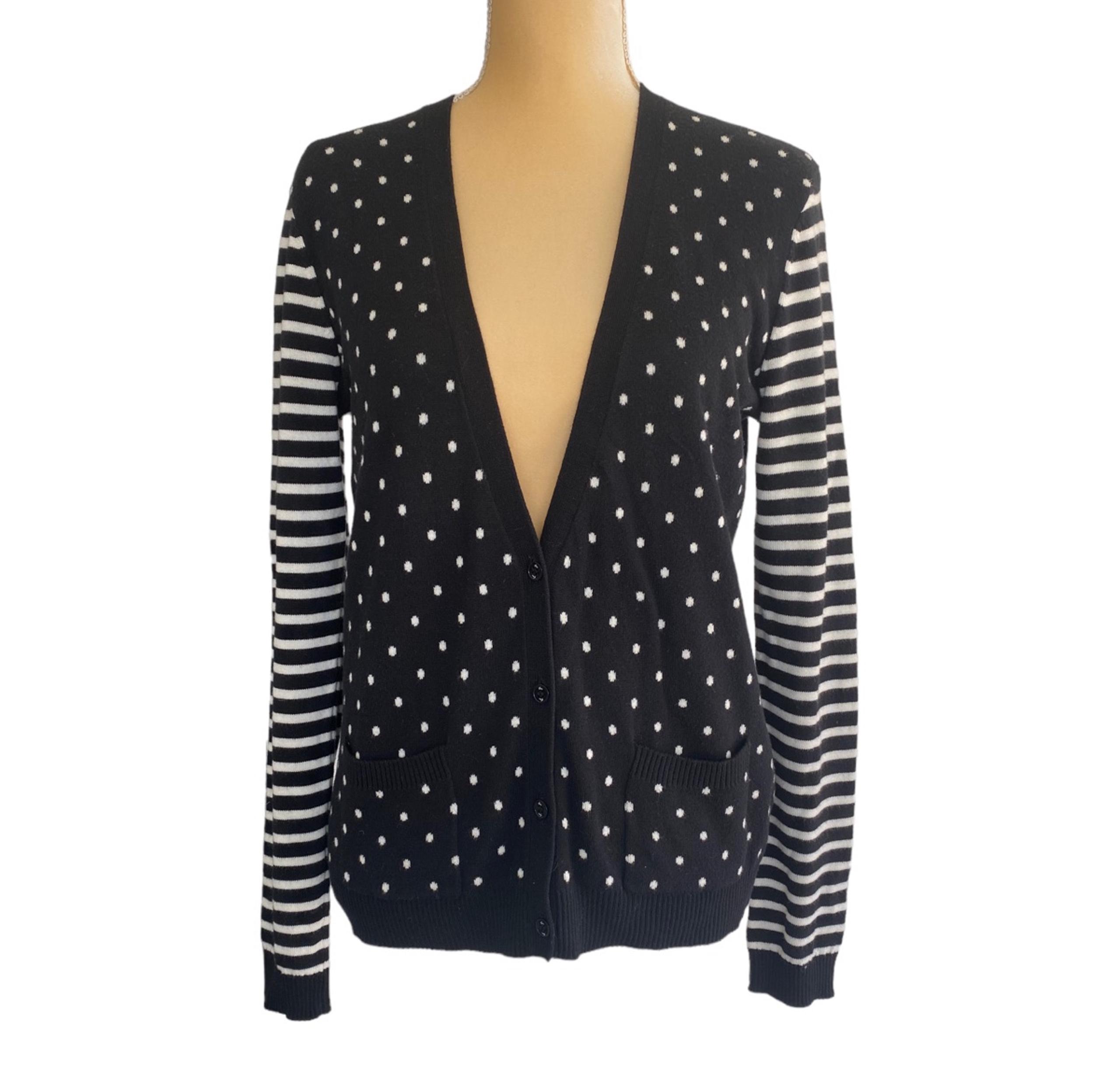TWO by VINCE CAMUTO Women's Black/White Stripe and Polka Dot Cardigan. Size: S