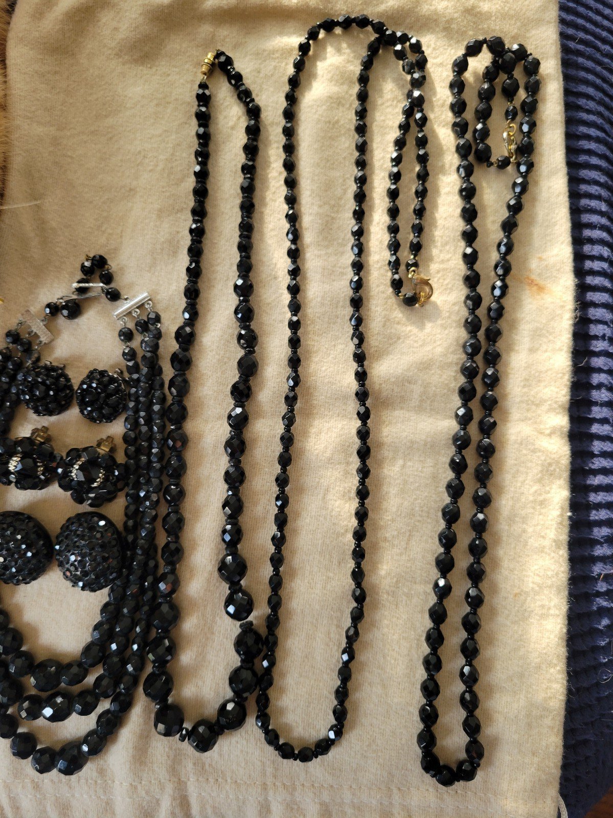 Lot jet black beaded estate vintage jewelry