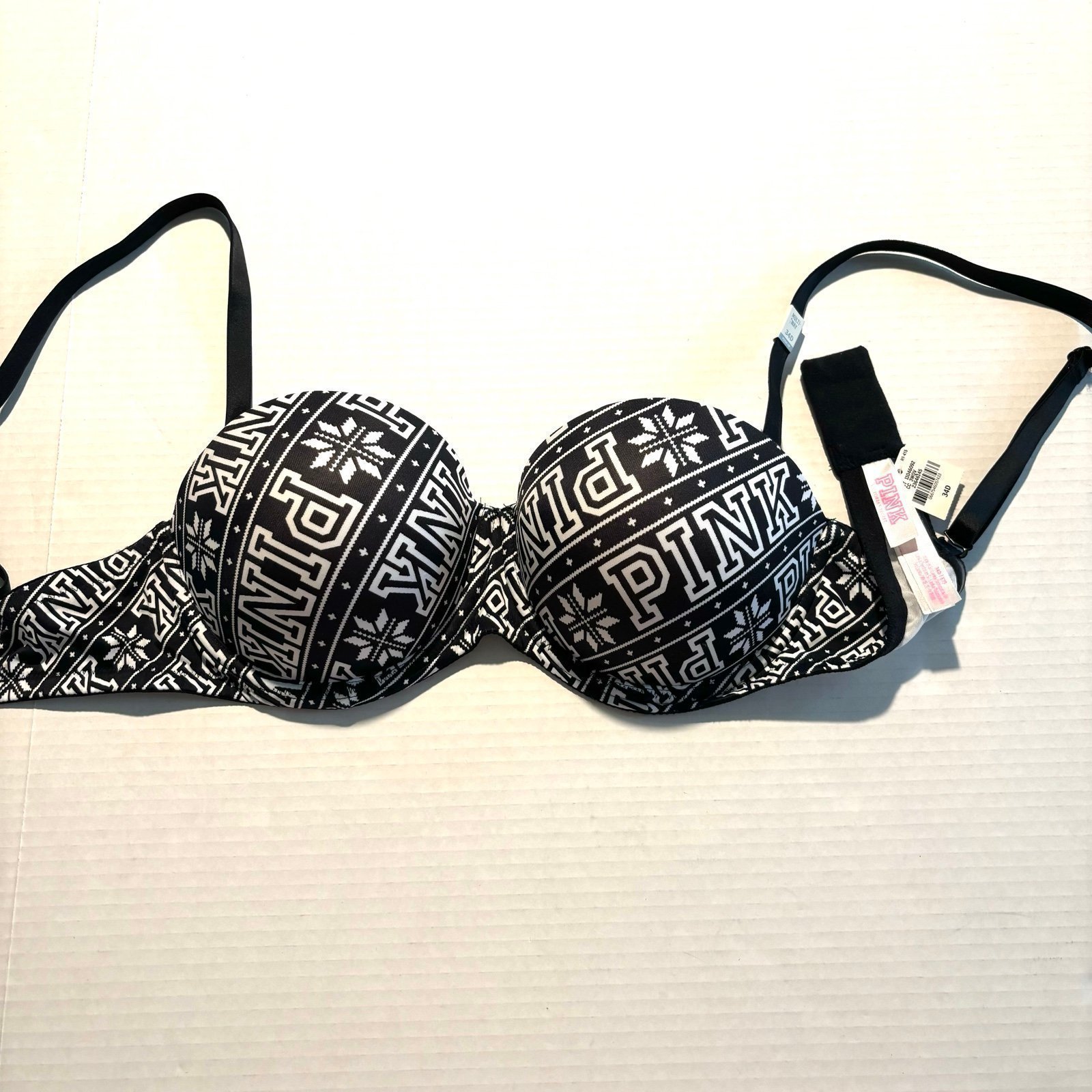 NWT PINK Victoria’s Secret WearEverywhere pushup bra Multi Way Black White Logo
