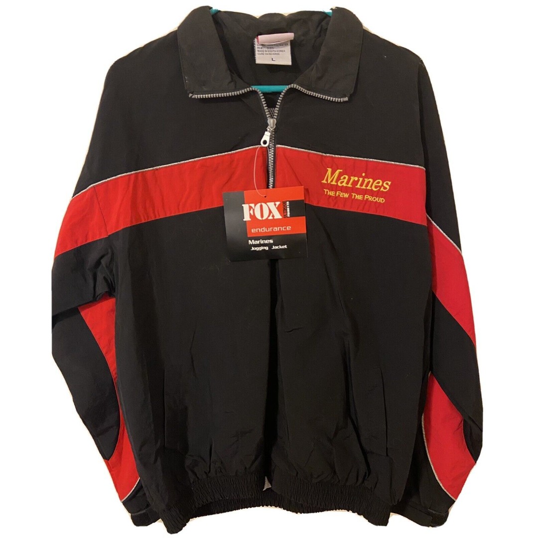 Fox Track Jacket Mens Size L Black Red Full Zip Long Sleeve Marines Insulated