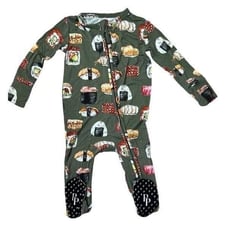 Posh Peanut Bamboo Green Sushi Footie Sleeper Zipper Sz 3-6 months One Piece