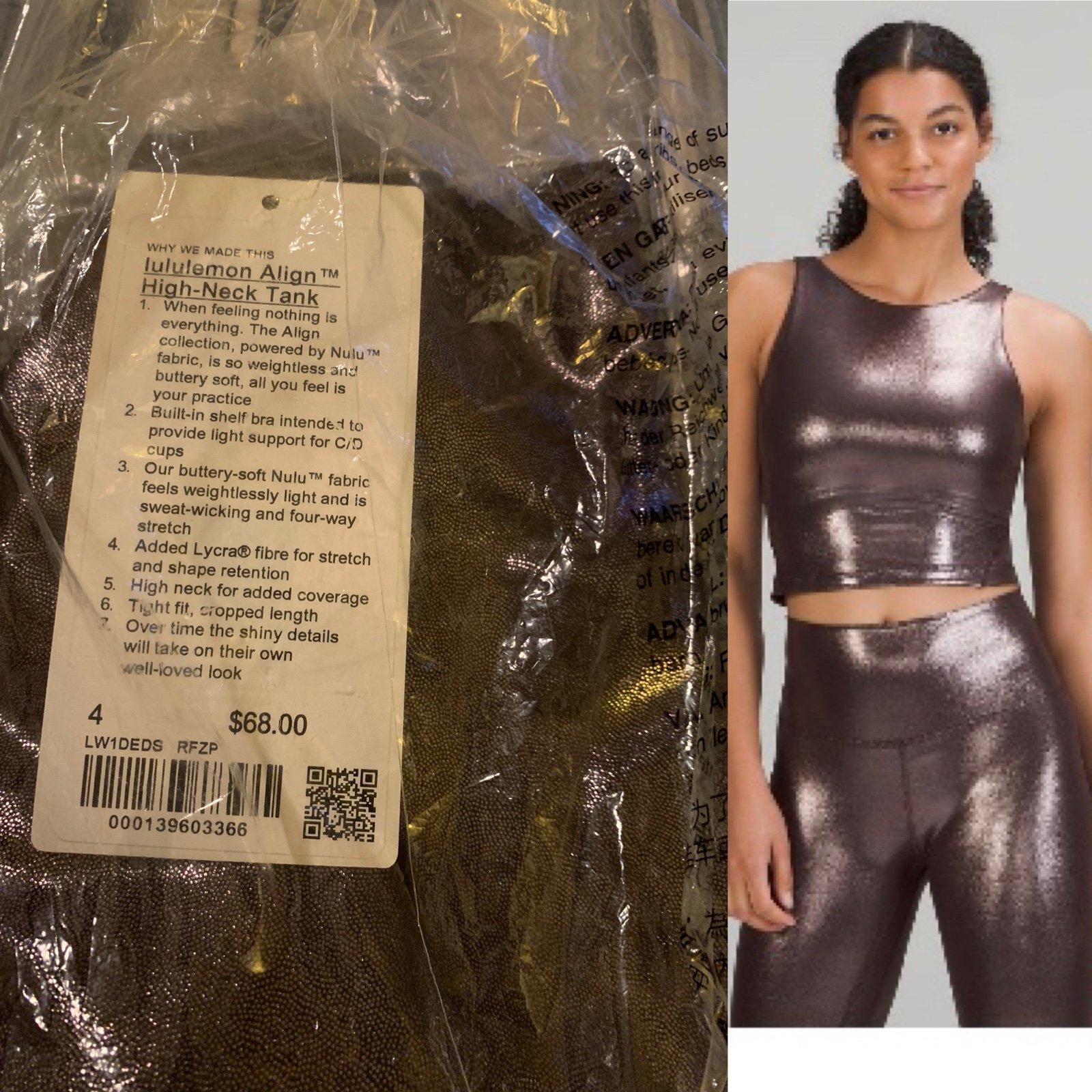 Lululemon align bra shine tank size 4 nwt