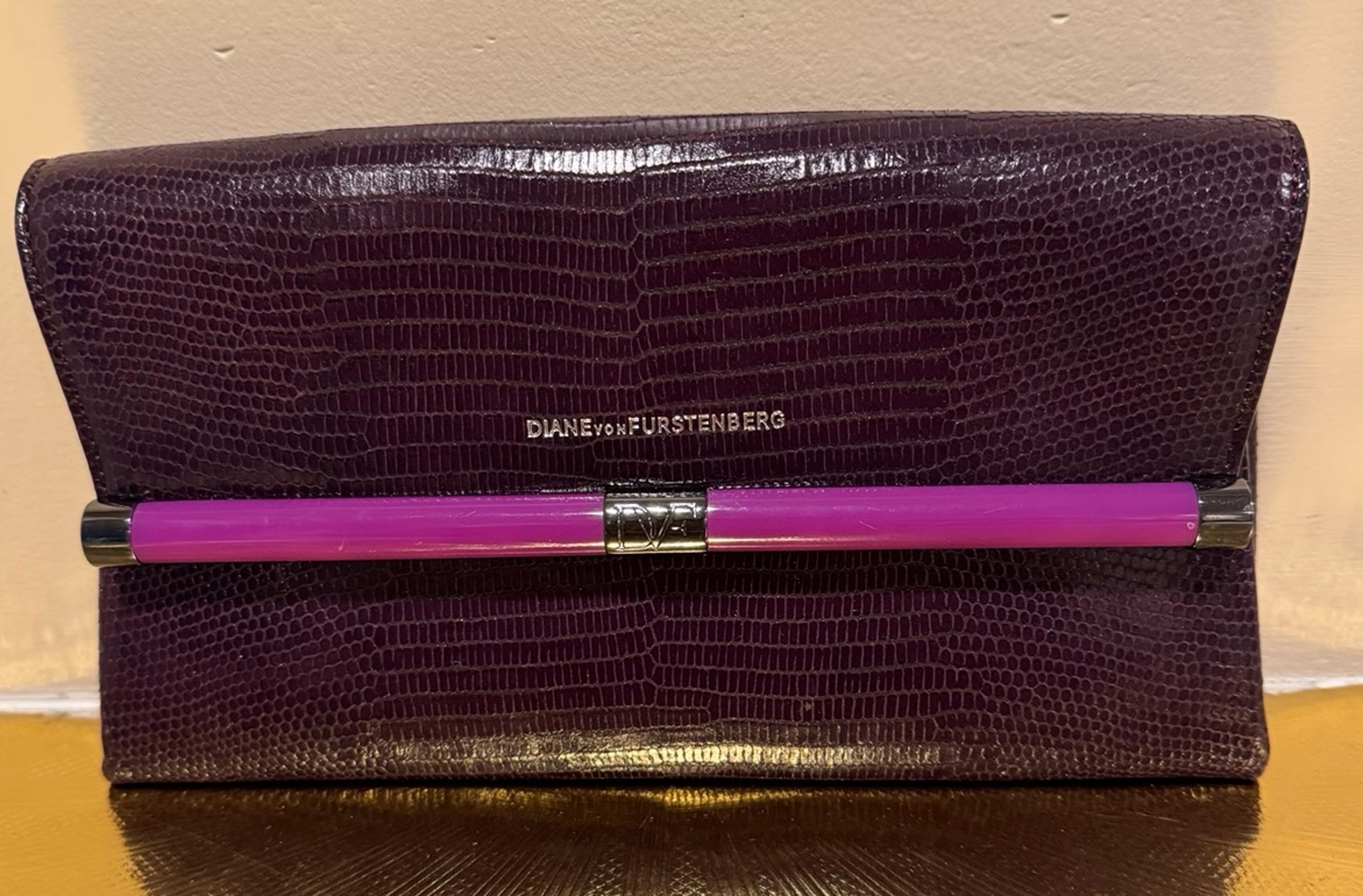 NWOT DVF Diane Furstenberg Lizard Leather Envelope Clutch Bag Evening Purse