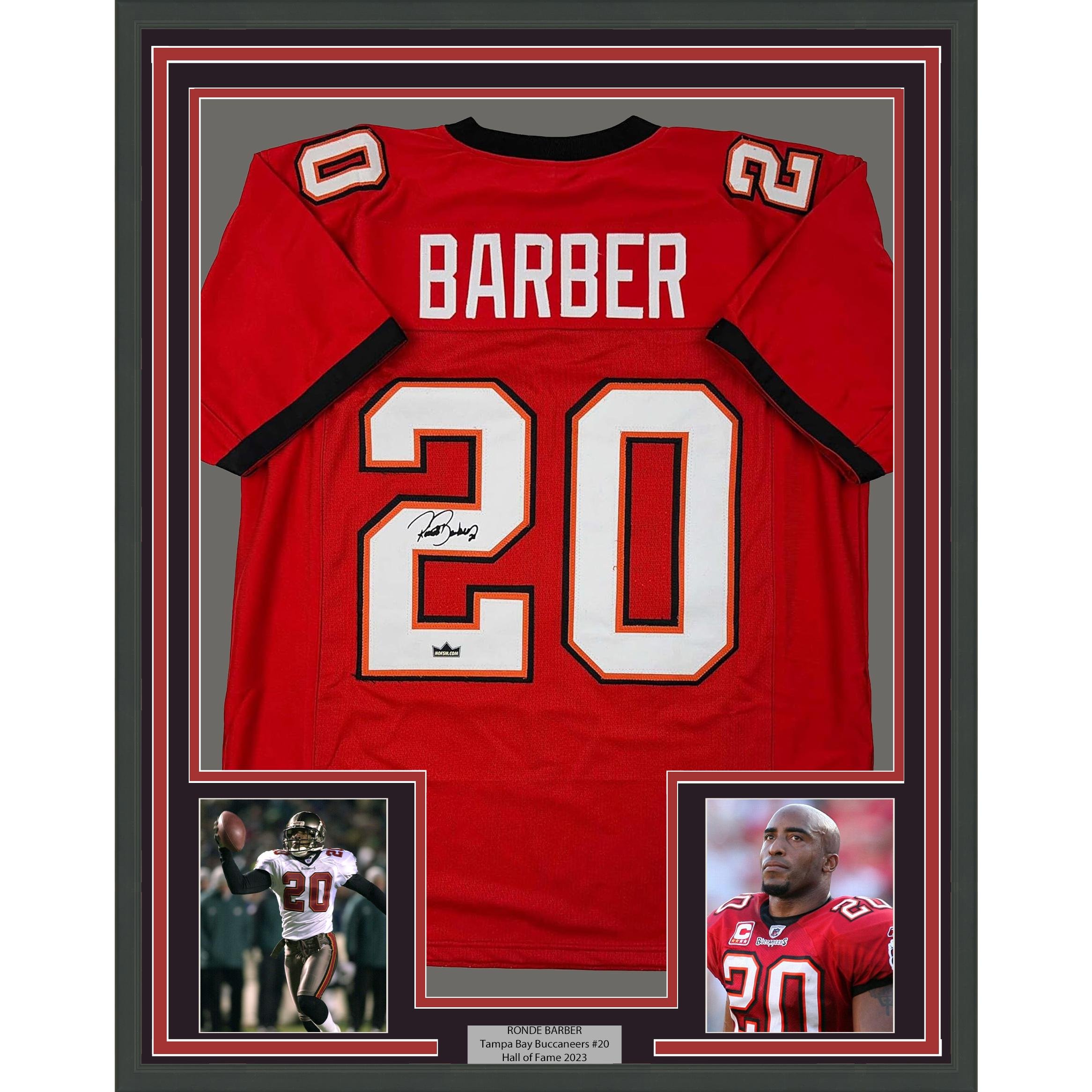 Framed Facsimile Autographed Ronde Barber 35x39 Tampa Bay Red Auto Jersey