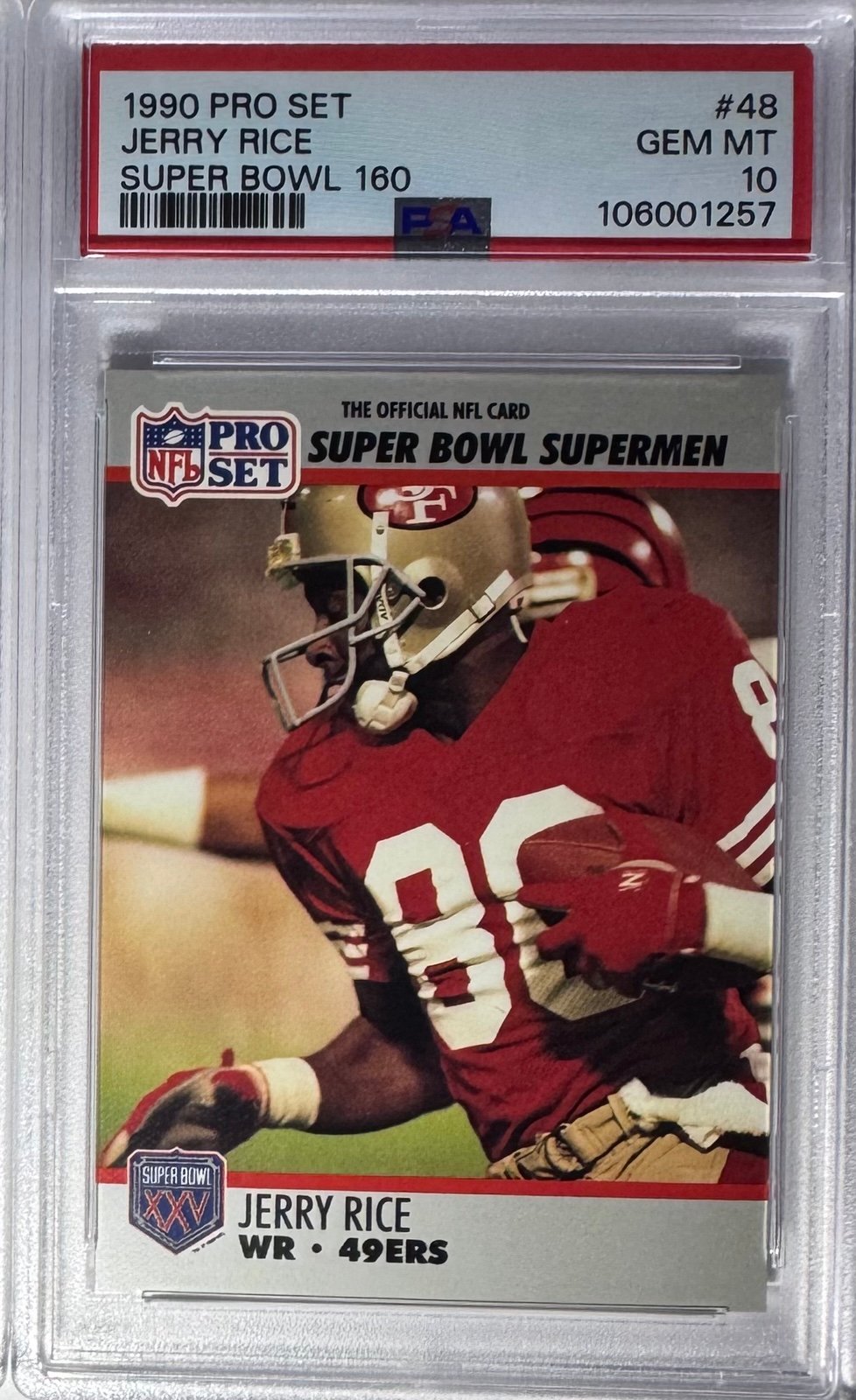 1990 PRO SET SUPER BOWL 160 #48 JERRY RICE SUPER BOWL 160 PSA 10