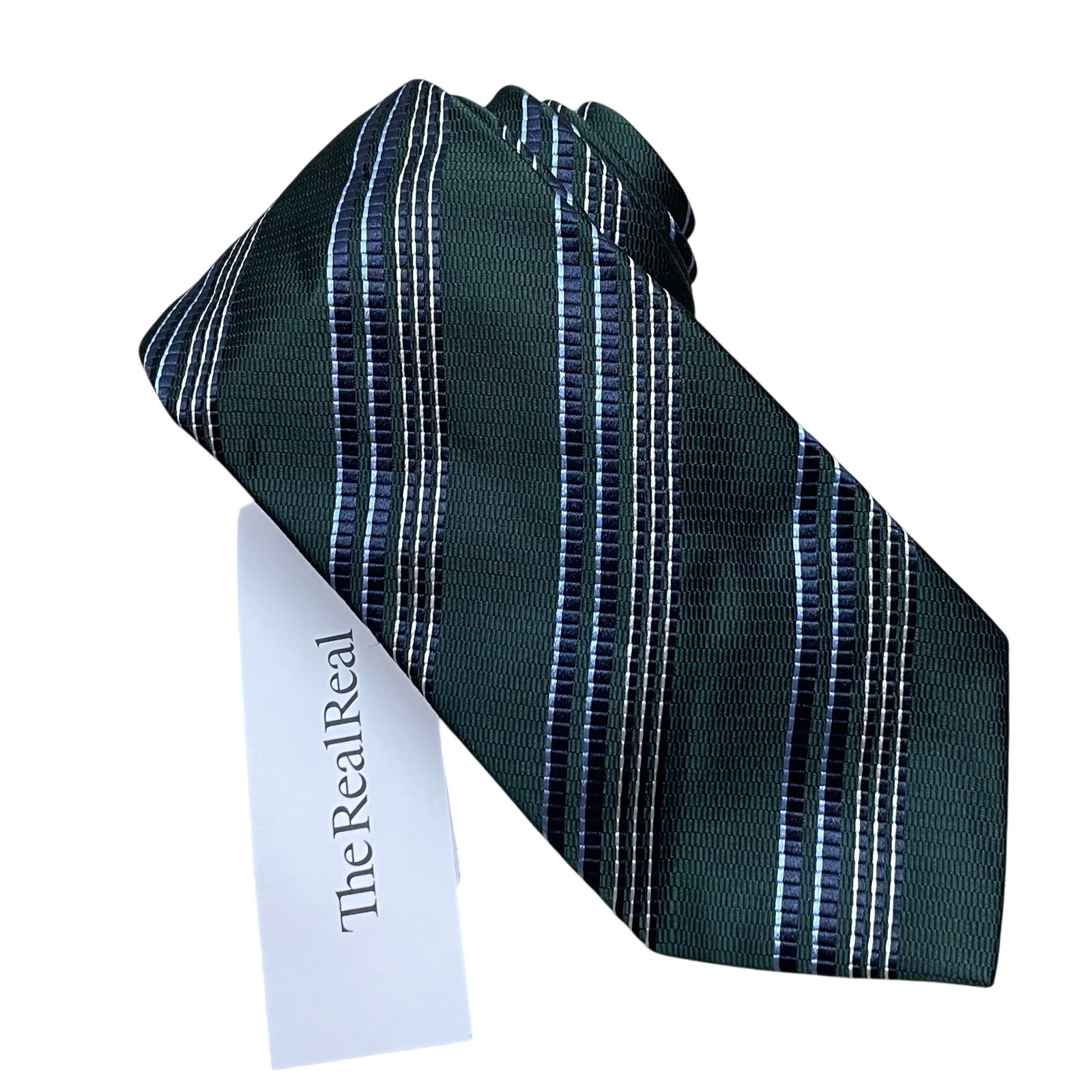 Giorgio Armani Green White Blue Striped Silk Tie 3.5 Made in Italy Luxury