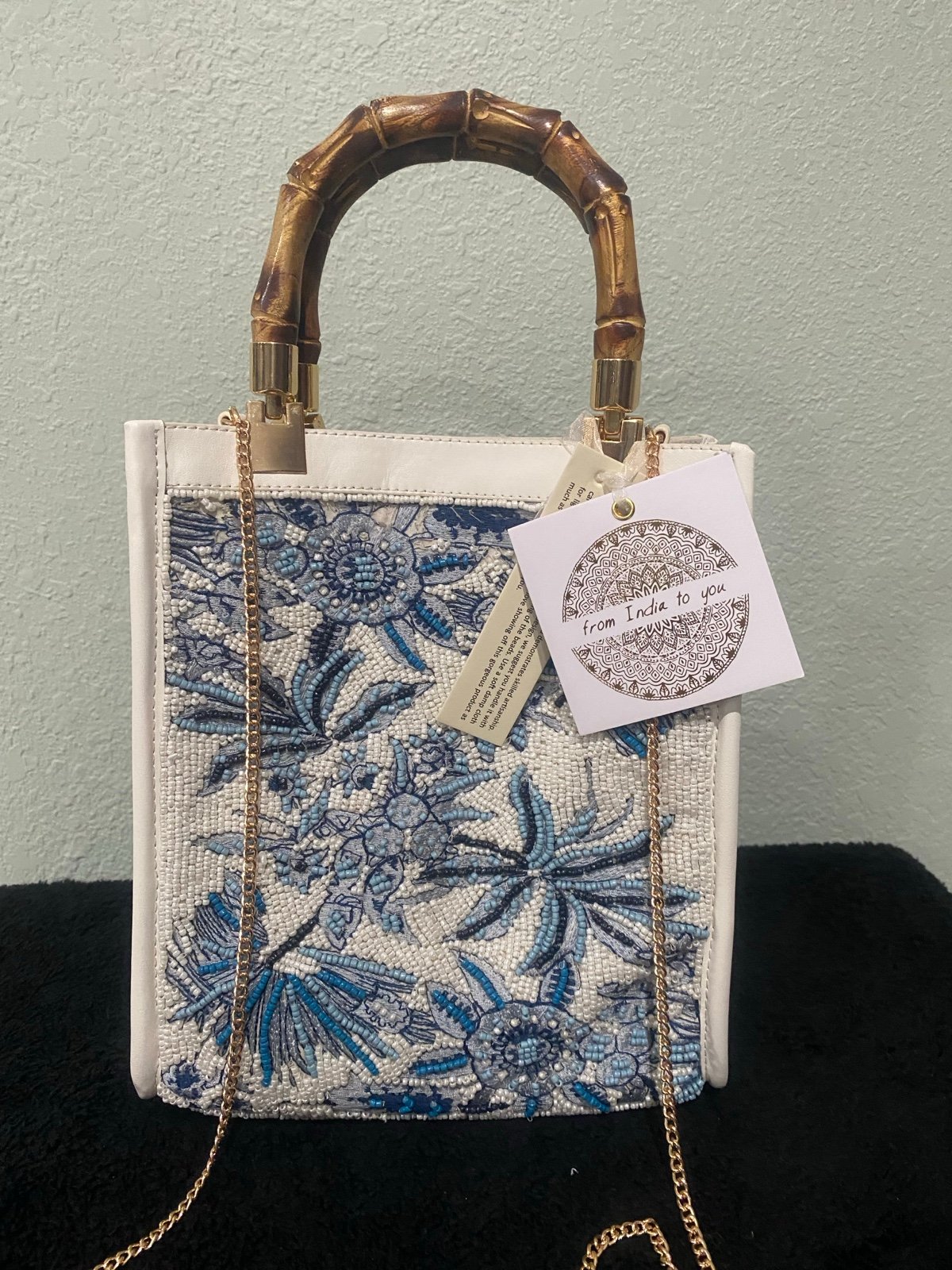 Blue & White Floral Beaded Bag