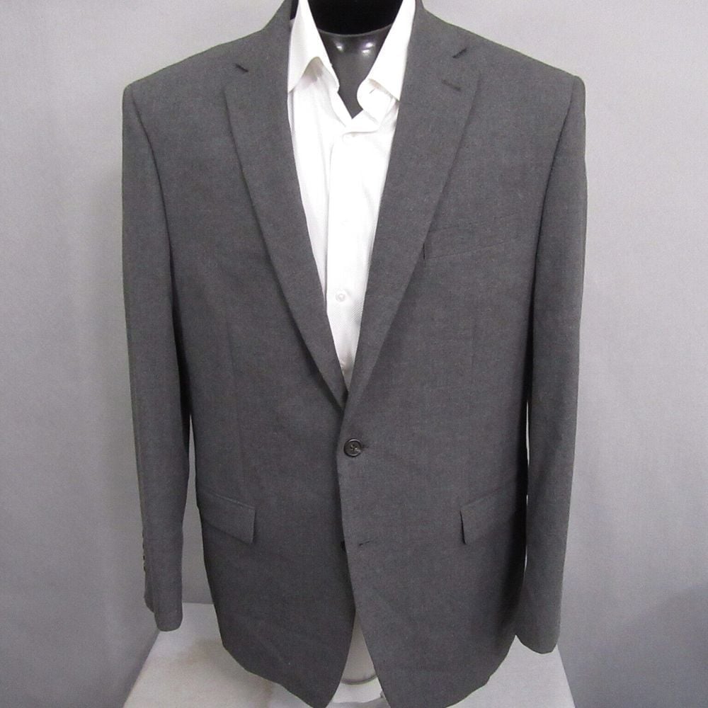 Chaps Mens Sport Coat 44L Solid Gray Blazer Polyester Stretch Single Vent