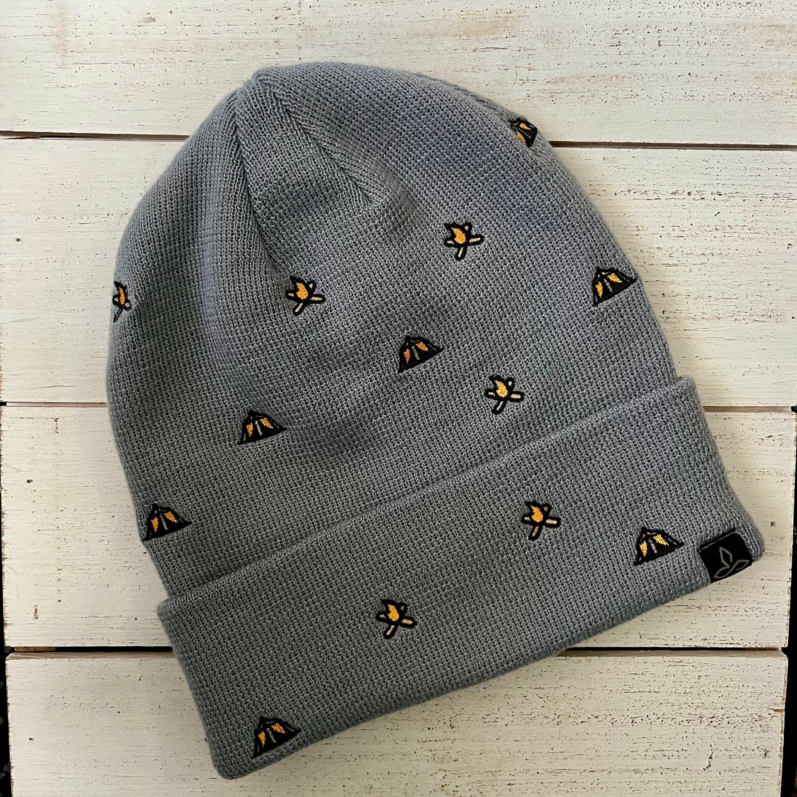 Prana Women’s Wild Now Gray Knit Beanie Embroidered Camping Hat Acrylic