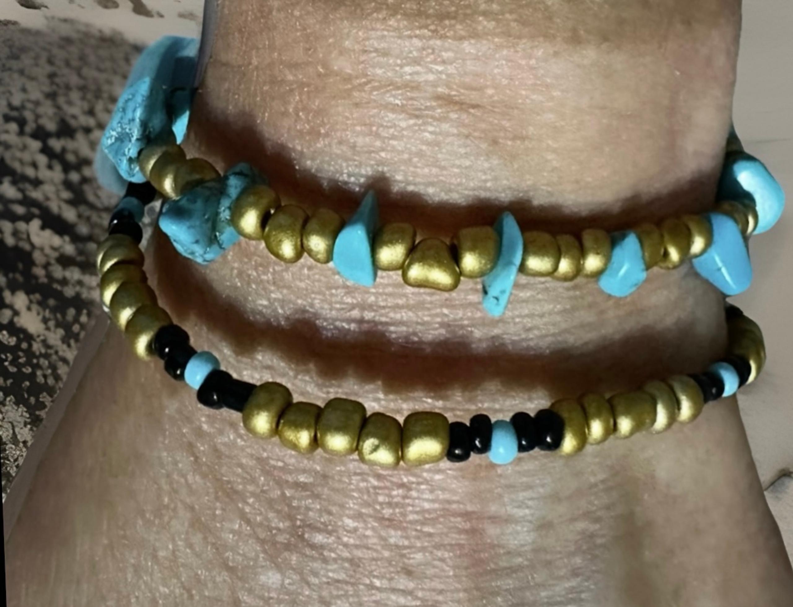 Raw Stone Turquoise, black, matte gold ,bead Anklet 8 inch nwt - Free People