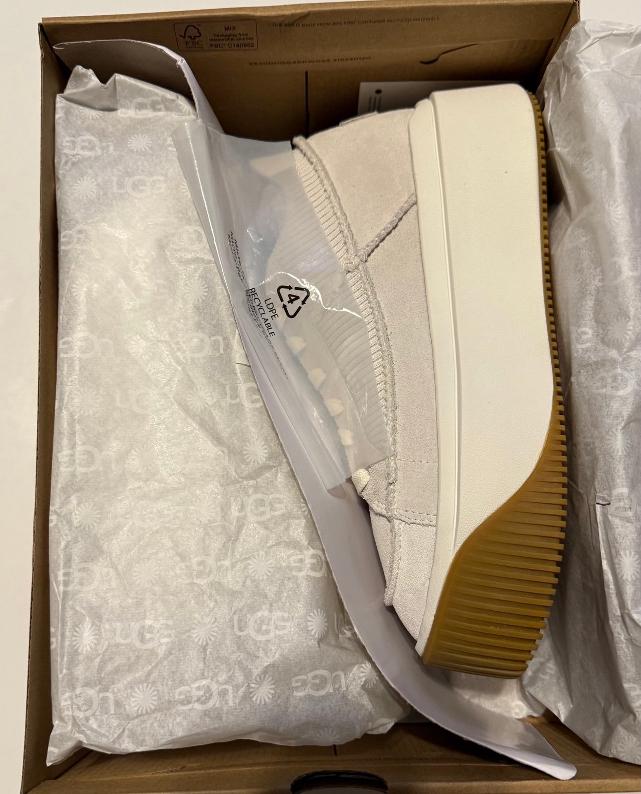 UGG EZ-DUZZIT LACE WHITE SUEDE PLATFORM SHOES WOMEN'S SNEAKERS SIZE US 8.5 NEW