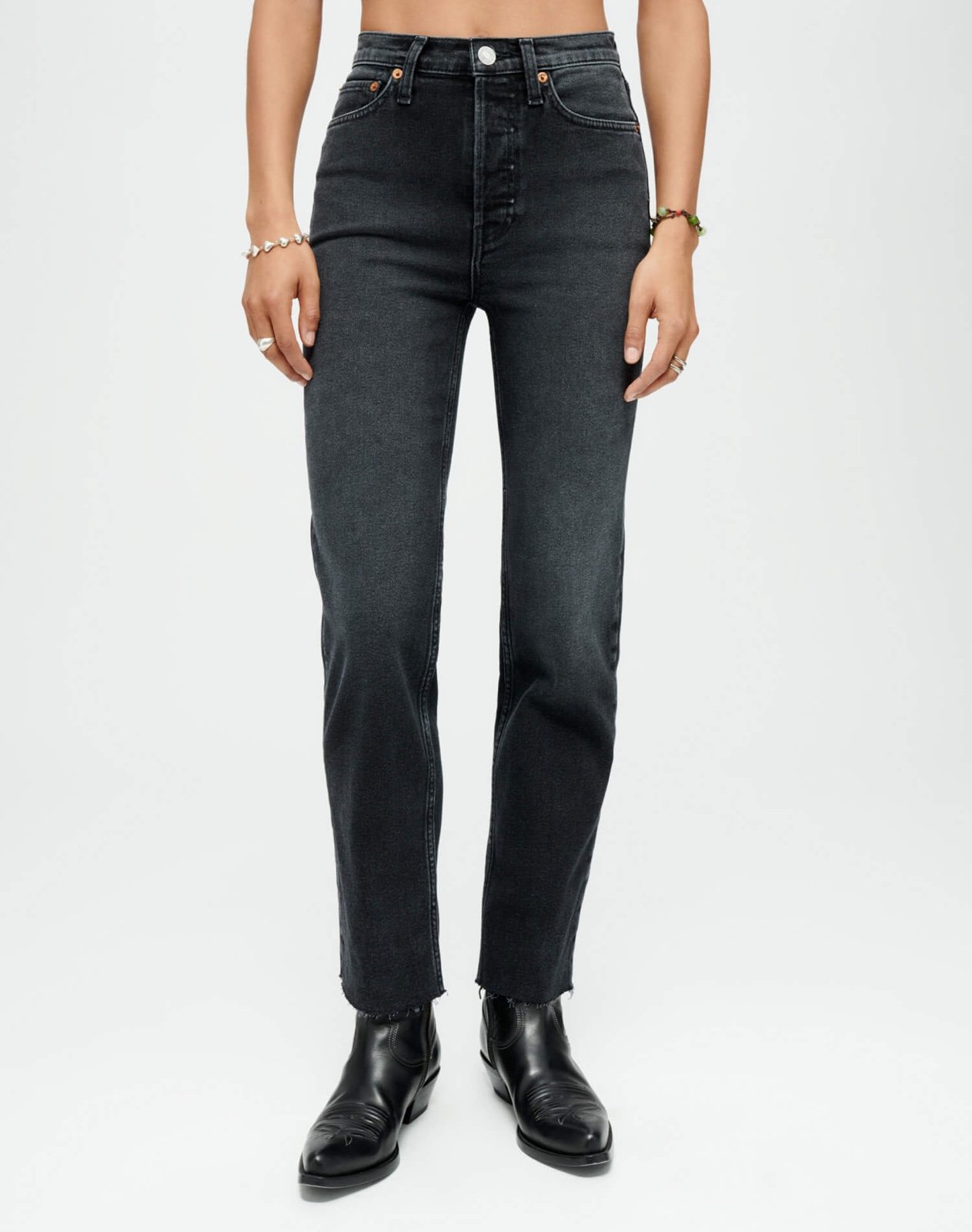 NWT RE/DONE High-Rise 70s Stovepipe Straight Leg Cutoff Jeans Black size 29