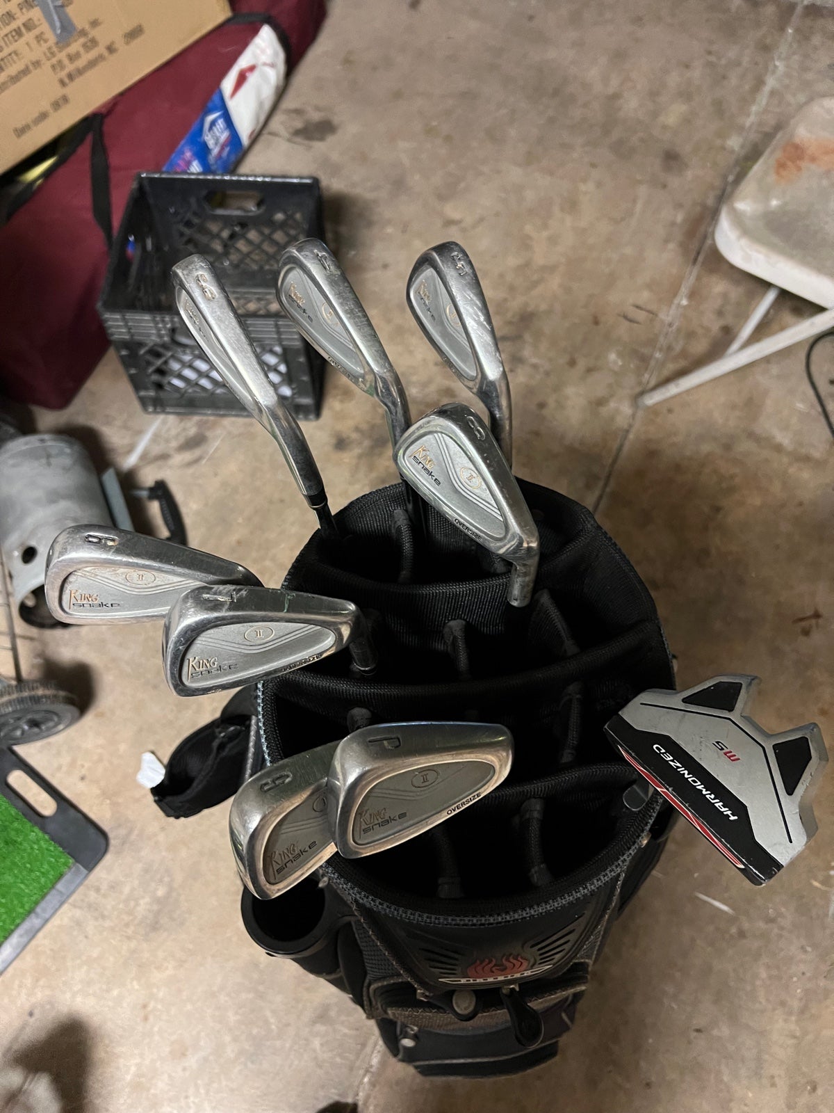 Golf clubs and golf bag