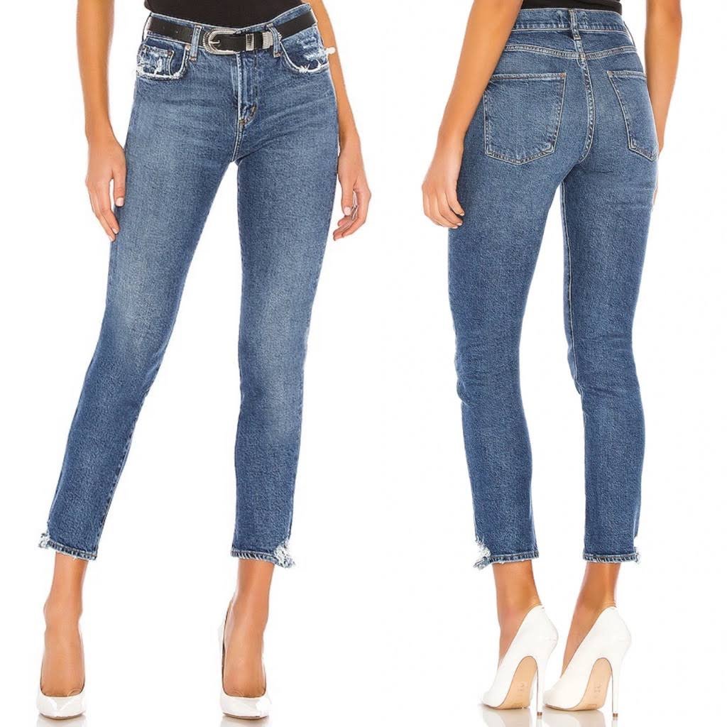 AGOLDE Toni Straight Ankle Jean Medium Wash Denim Distressed Hem Mid Rise 24