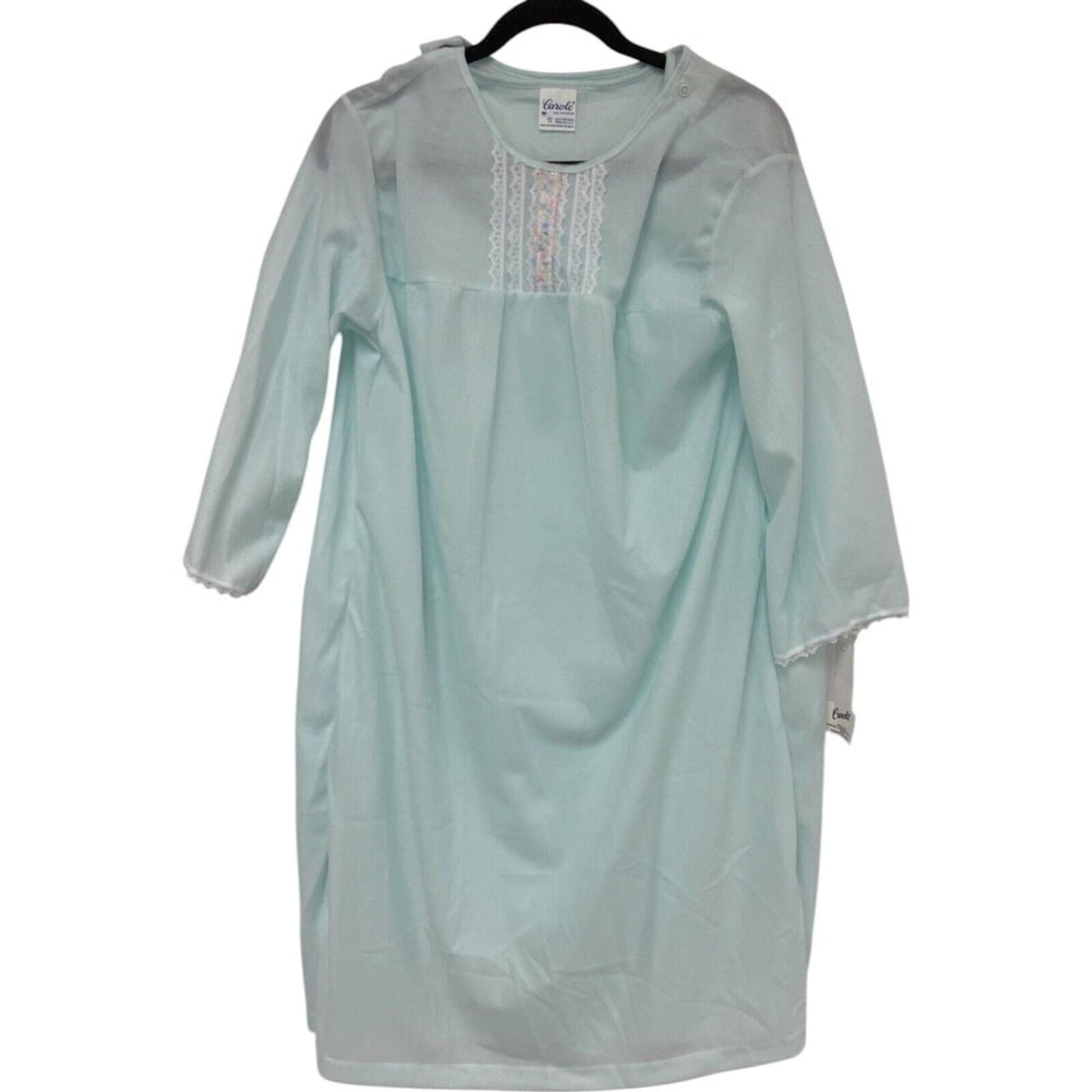 Carole Nightgown Baby Blue Womens Size M Lace Trim 3/4 Sleeve Embroidered NWT