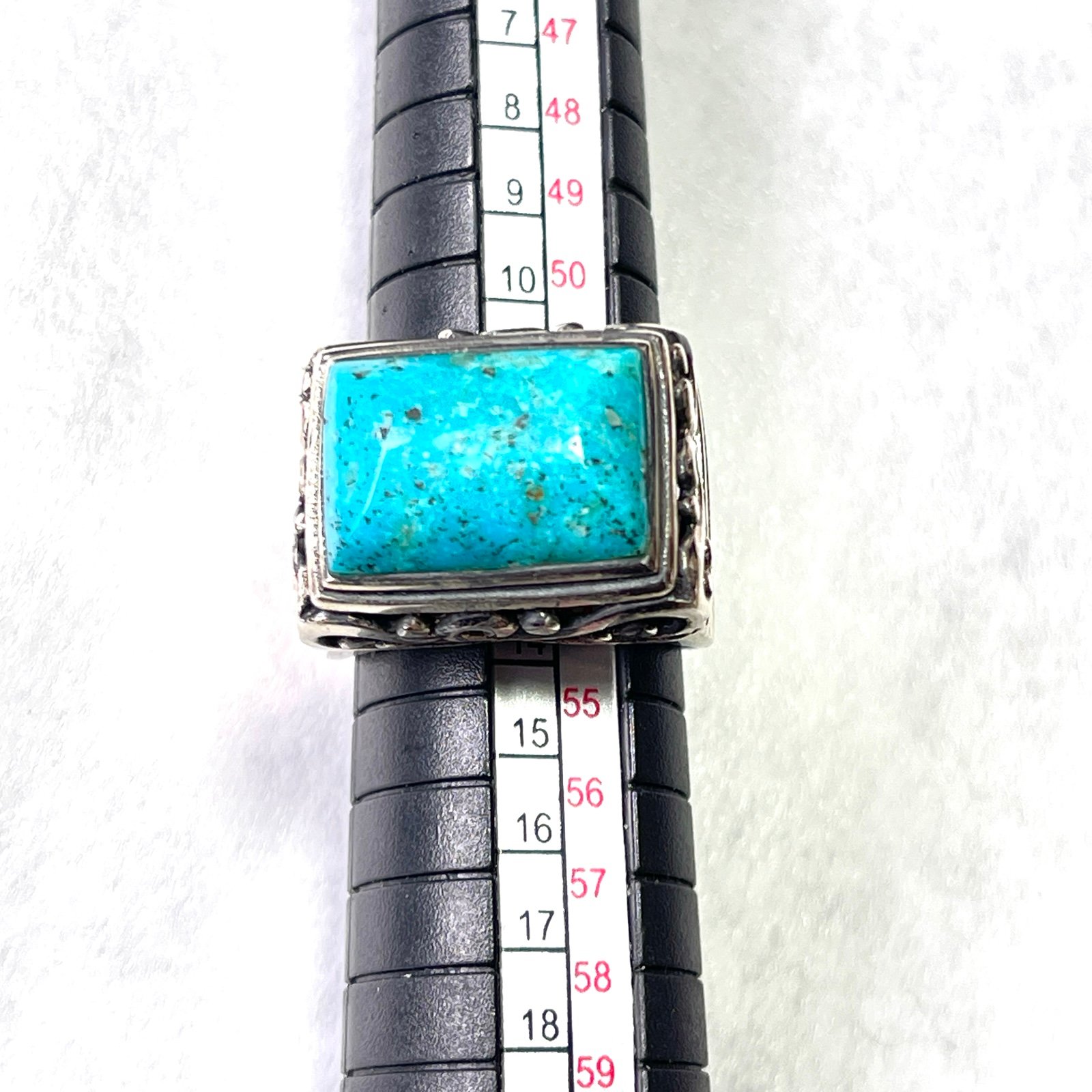Turquoise and Sterling Silver Statement Ring with Decorative Border Setting 7