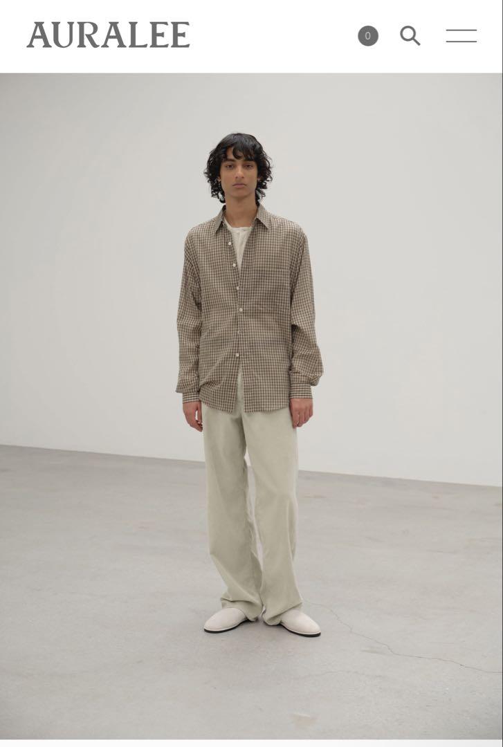 Auralee Pigment Dye Finx Corduroy Wide 5P Pants White Khaki