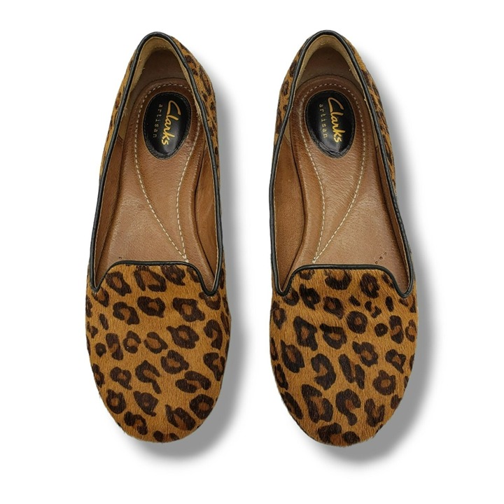 Clarks Artisan Valley Lounge Flats Womens 6 Brown Leopard Calf Hair