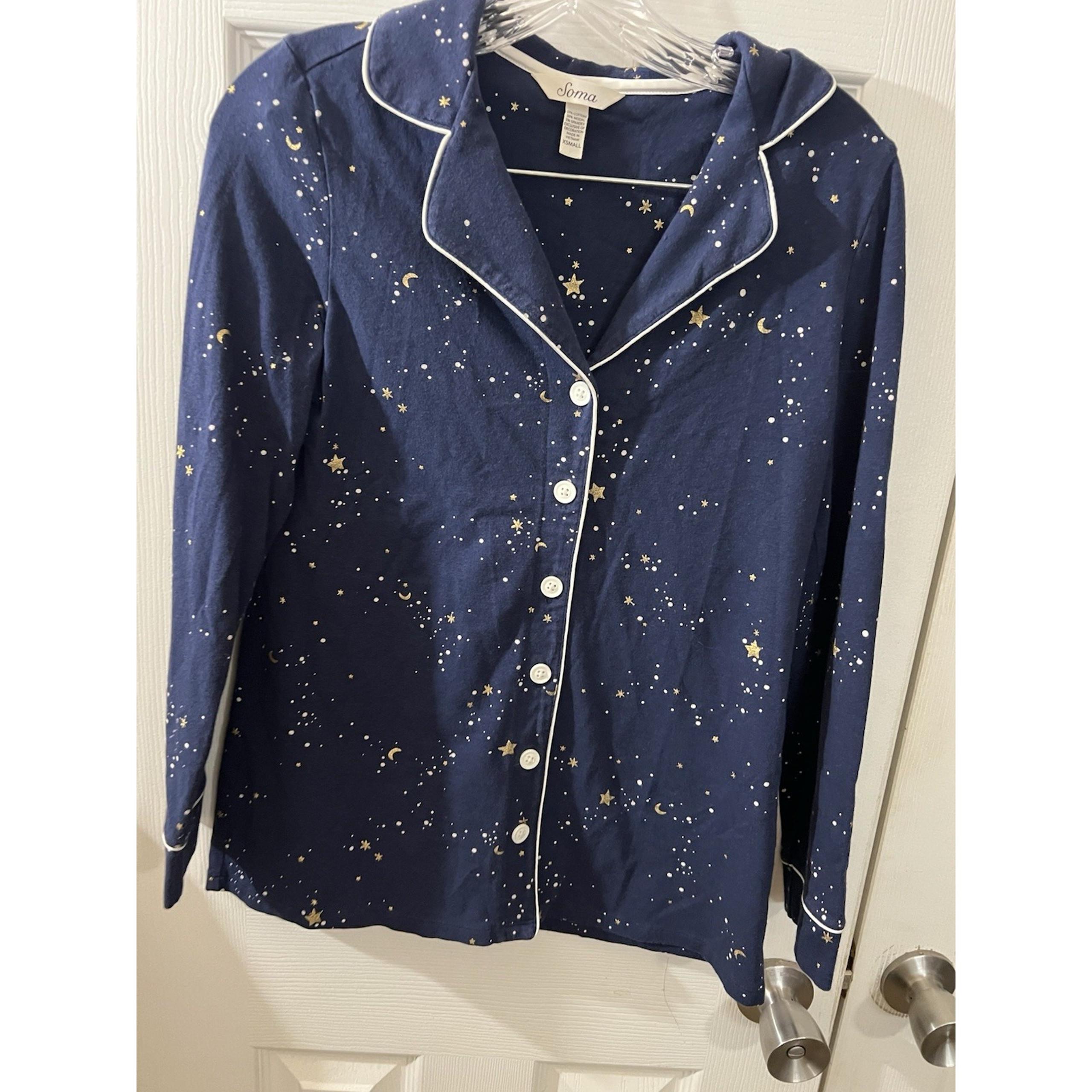 Soma Cool Nights Pajama Top Size XS Navy Blue Gold Stars