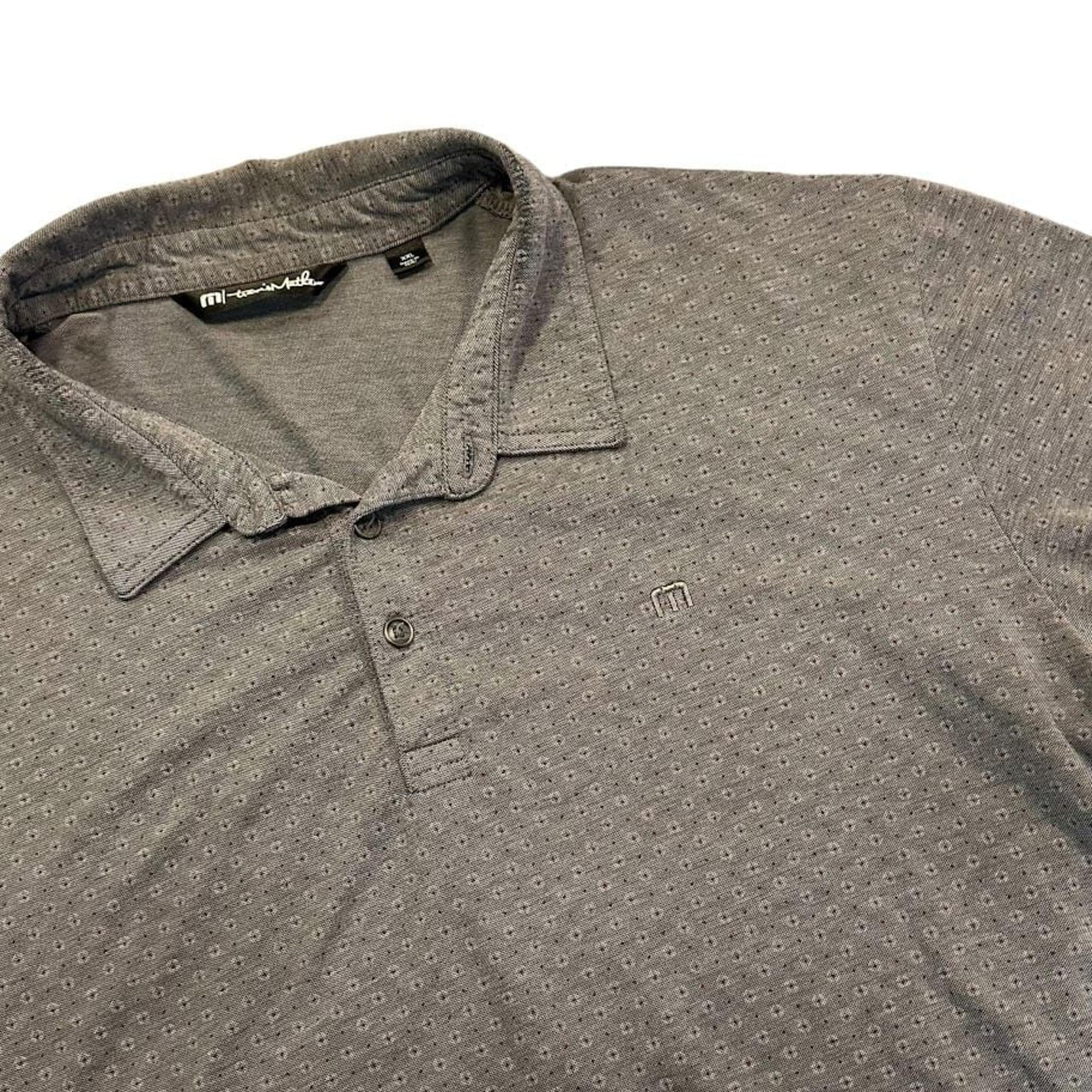 Travis Mathew Gray Red Dot All Over Print Performance Golf Polo Shirt Mens XXL