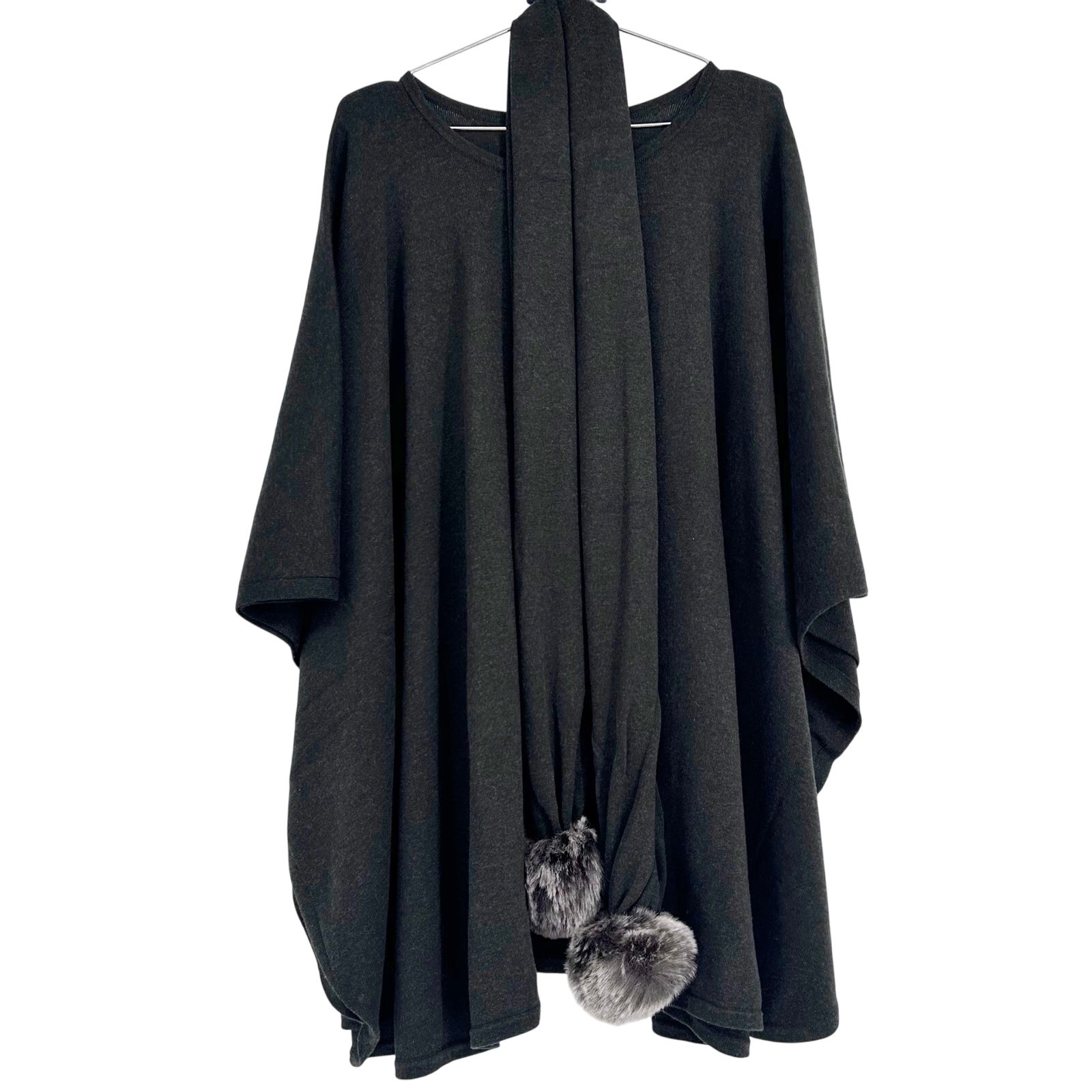 Cabi Loden Majestic Wrap Top & Scarf Poncho Luxury Pom Pom Minimalist Size OS