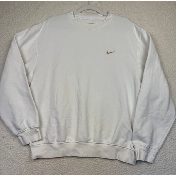 Vintage Y2K Nike Sweatshirt Cream Embroidered Gold Swoosh Crewneck Silver Tag M