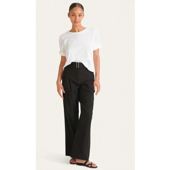 NWT A.L.C. Darcy High Rise Pleat Belted Linen Blend Wide Leg Pants Black Size 4