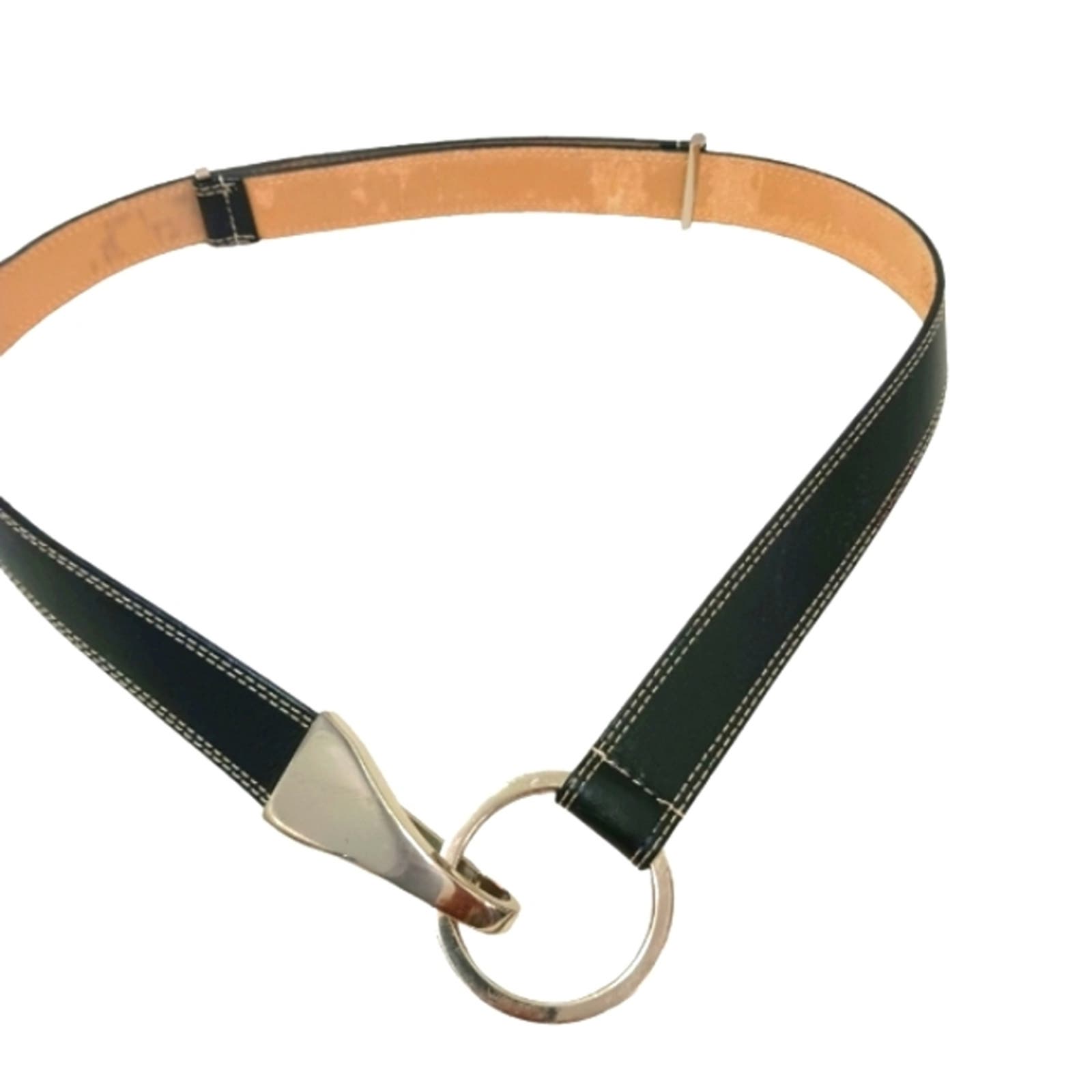 WCM ITALIAN Genuine Leather Black Belt Silver Circle Clip Buckle Sz M ADJUSTABLE