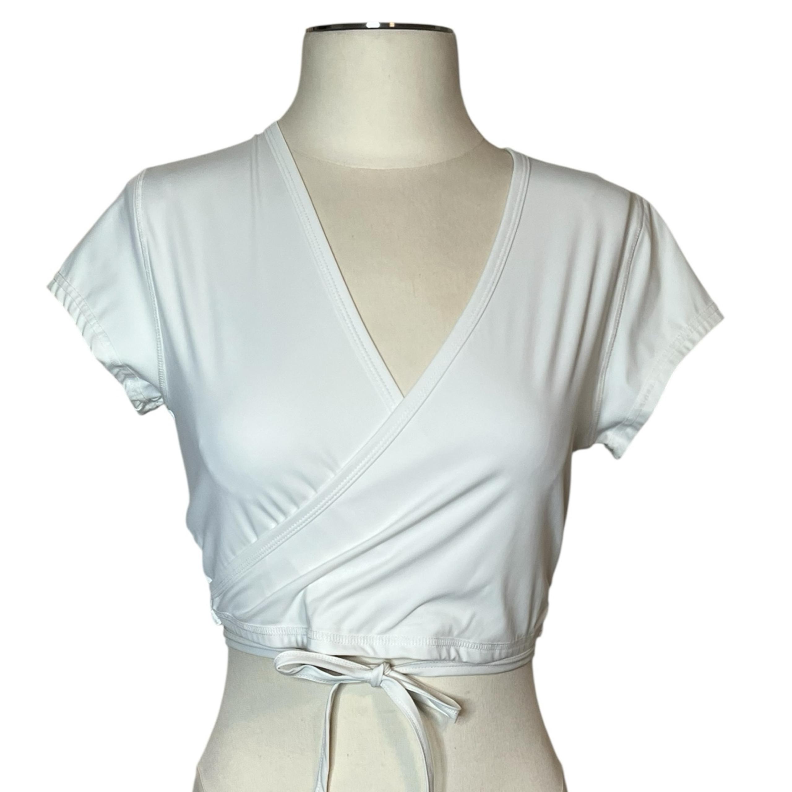 Forever 21 ivory athletic cropped wrap top with waist ties size L